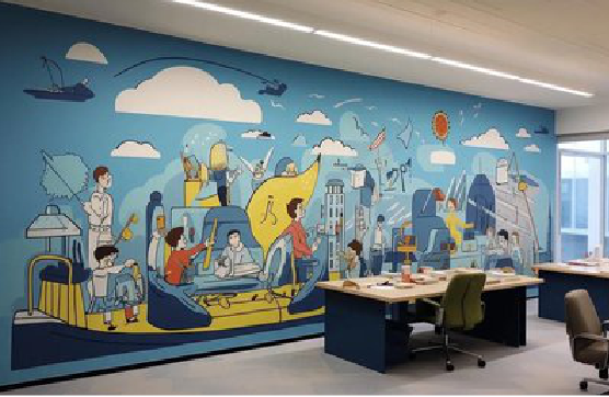 大关办公室墙绘的特点。